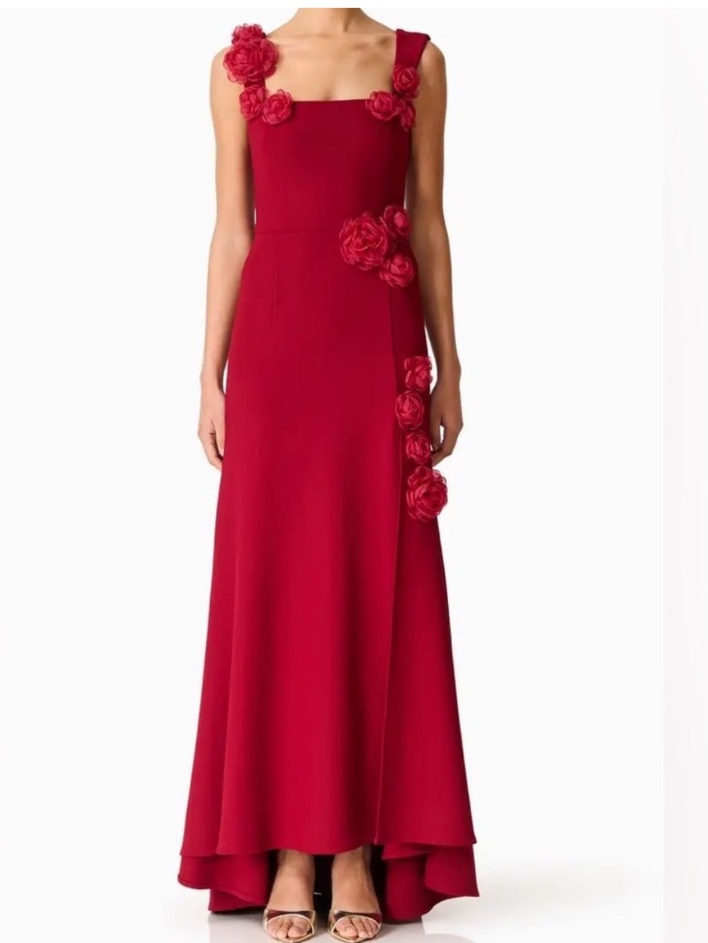 elliatt evanora red wine high low 3d floral applique maxi gown dress 
 NEW